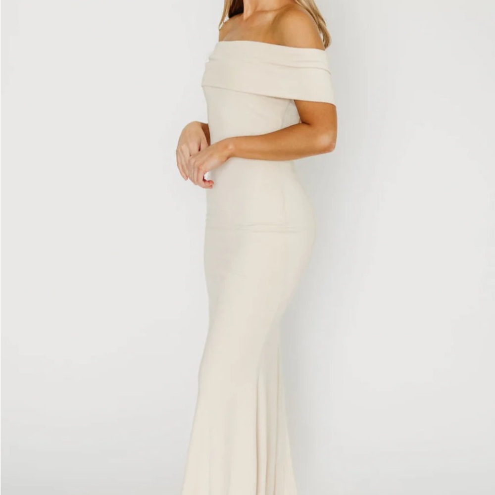 Off-Shoulder Cream Maxi Dress